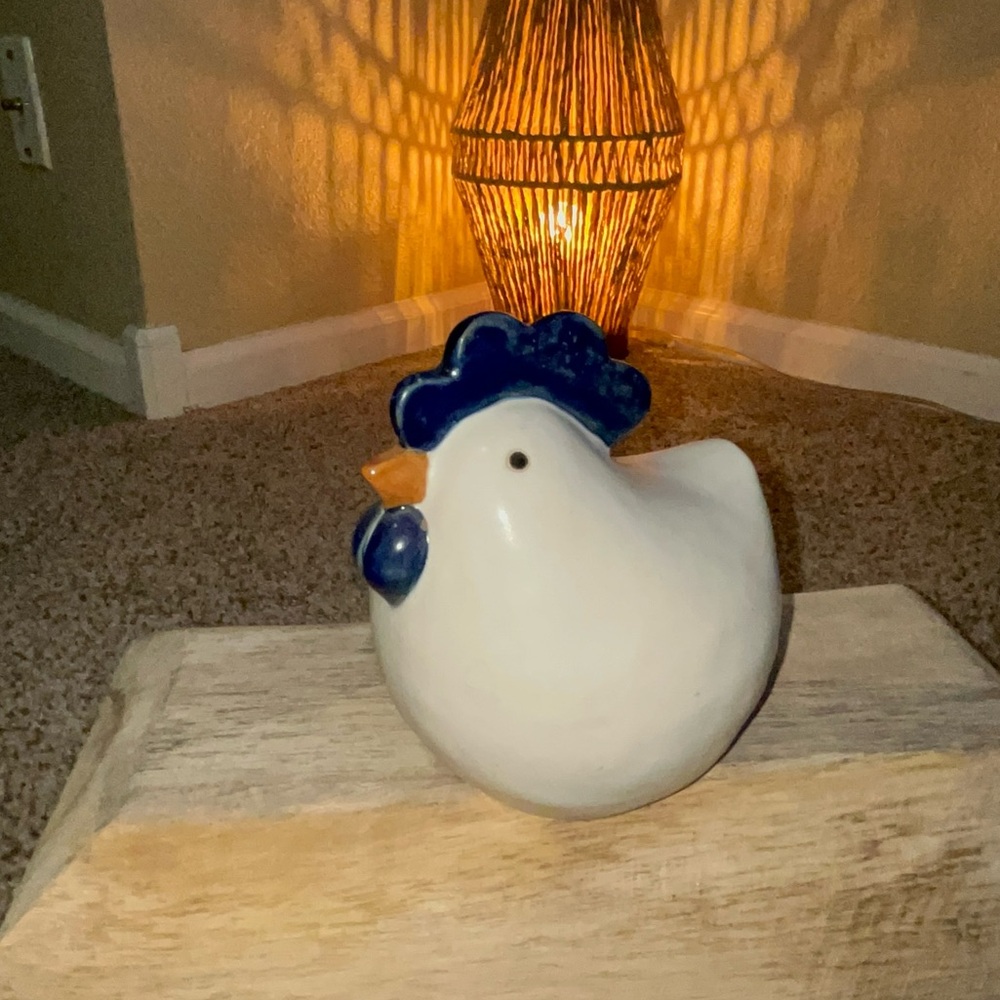 Ceramic Chicken Farmhouse decor in White and Blue